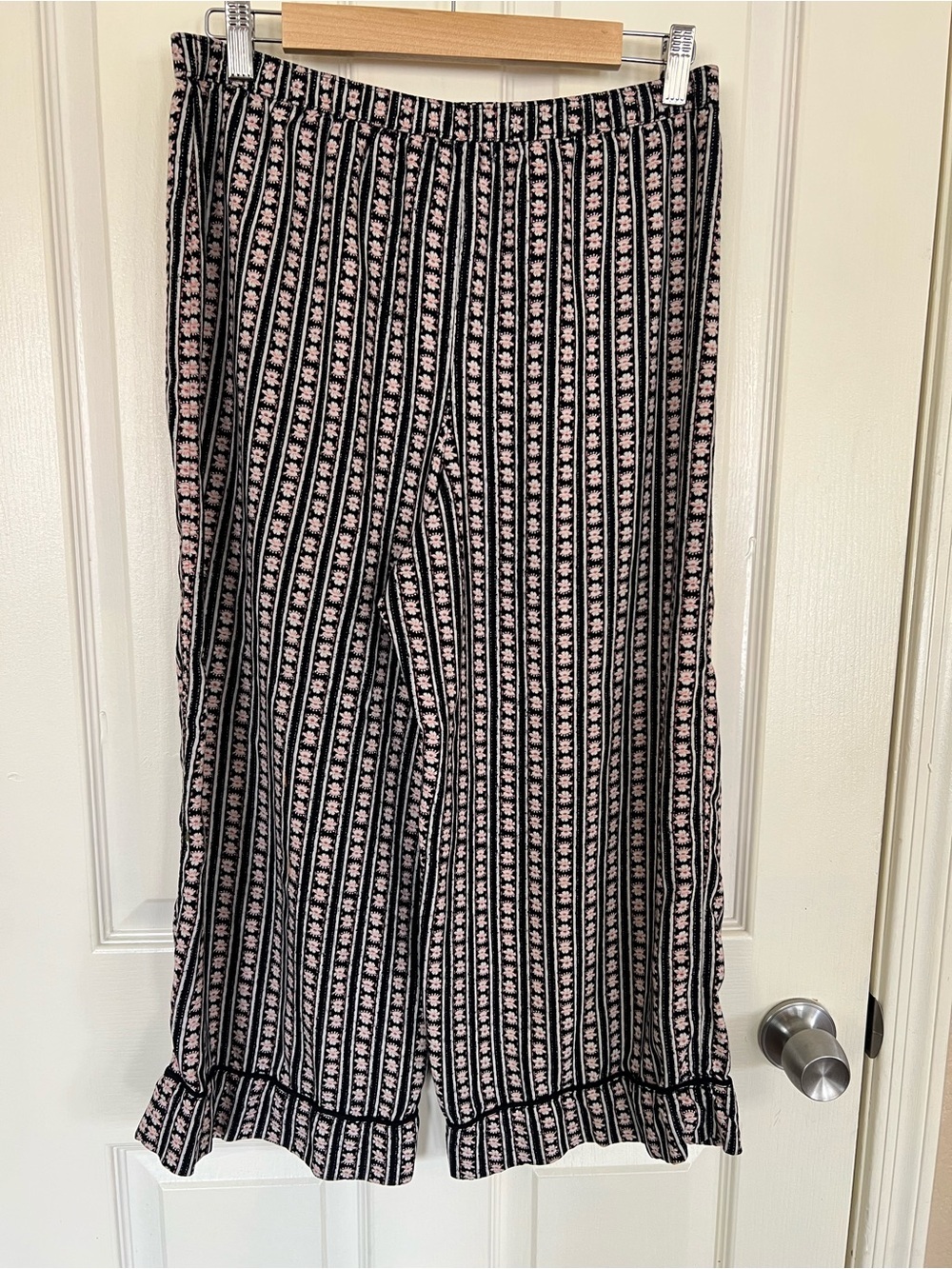 O’Neill Floral Stripe Wide Leg Pants Ruffle Hem Boho Festival Women’s